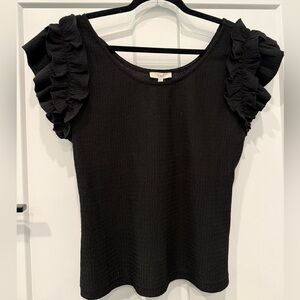 Easel Black Ruffle Sleeve Blouse
